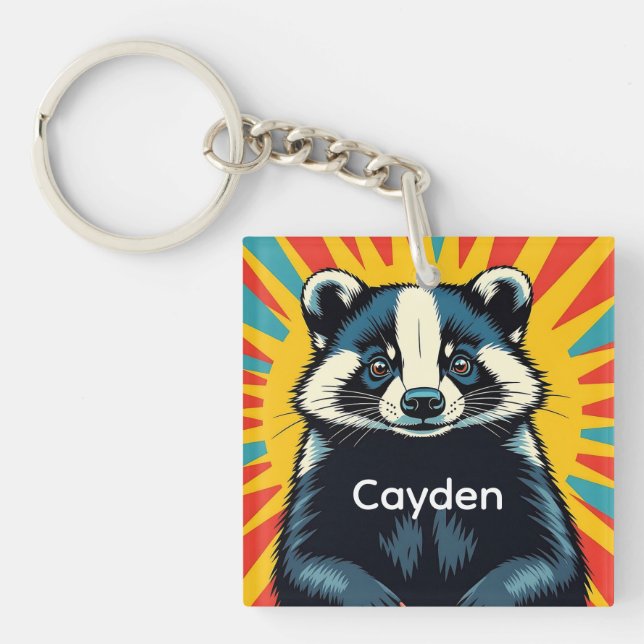 Ein Niedlicher Pop Art Badge Personalisiert Schlüsselanhänger (Vorderseite)