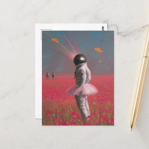 Ein niedlicher surrealer Astronaut mit Diskokugel Postkarte