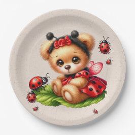 Ein Niedlicher Teddybär, verkleidet wie ein Ladybu Pappteller