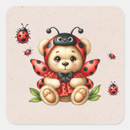 Ein Niedlicher Teddybär, verkleidet wie ein Ladybu Quadratischer Aufkleber