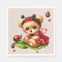 Ein Niedlicher Teddybär, verkleidet wie ein Ladybu