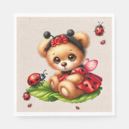 Ein Niedlicher Teddybär, verkleidet wie ein Ladybu Serviette