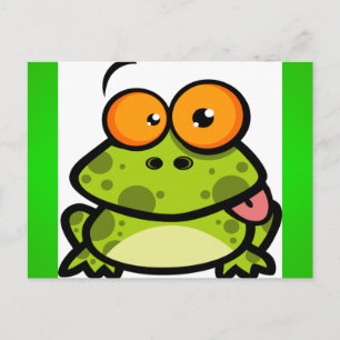 Ein niedlicher und grüner gepunkteter Frosch mit o Postkarte