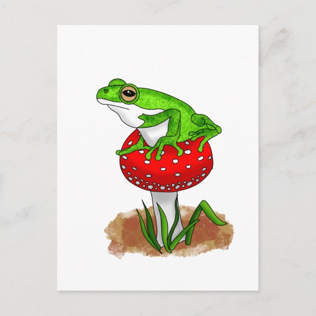 Ein niedlicher, von Hand gezogener Frosch auf eine Postkarte (Vorderseite)