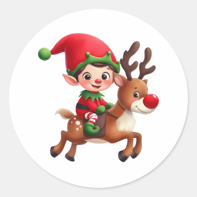 Ein niedlicher Weihnachtself auf Rudolph Runder Aufkleber (Vorderseite)