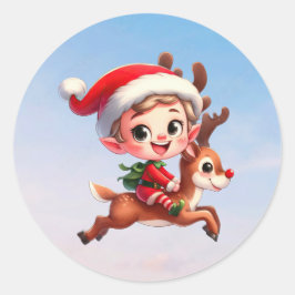 Ein niedlicher Weihnachtself auf Rudolph Runder Aufkleber