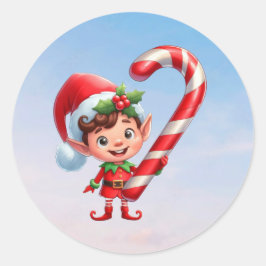 Ein niedlicher Weihnachtself mit einem riesigen Zu Runder Aufkleber
