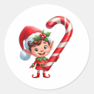 Ein niedlicher Weihnachtself mit einem riesigen Zu Runder Aufkleber