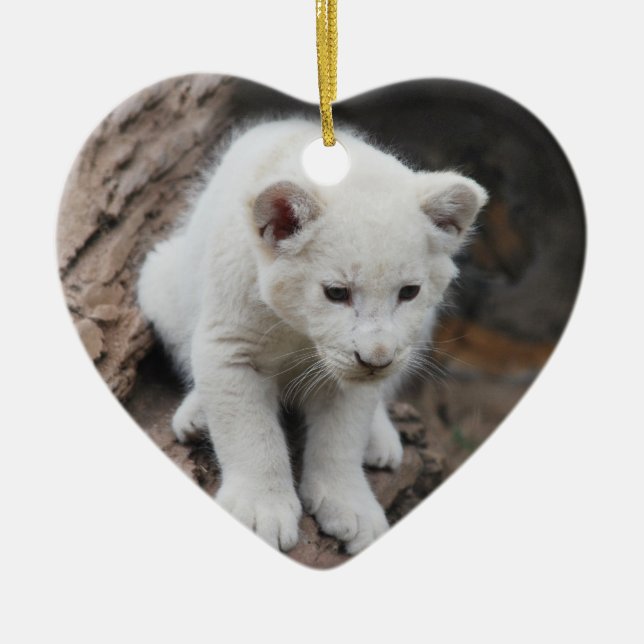 Ein niedlicher, weißer Löwe Keramik Ornament (Vorne)