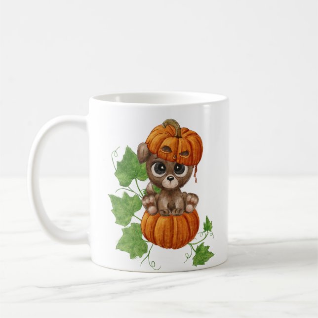 Ein niedlicher Welpe mit großen Augen in einem Kür Kaffeetasse (Links)