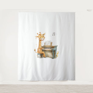 Ein Niedliches Baby Giraffe spielt Gitarre Wandteppich