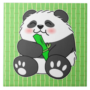Ein Niedliches Baby Panda, das Bamboo Stalk isst Fliese