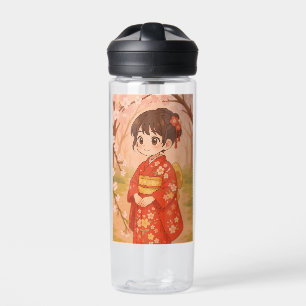 Ein niedliches japanisches Mädchen in einem Kirsch Trinkflasche