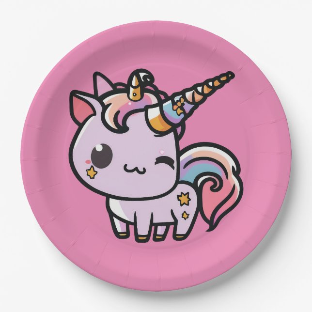 Ein niedliches Kawaii-Einhorn Pappteller (Vorderseite)