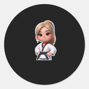 Ein Niedliches Mädchen in Taekwondo Sportsticker Runder Aufkleber