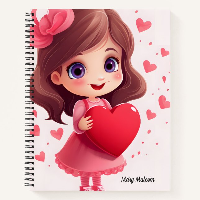 Ein Niedliches Mädchen mit einem roten Herz Notizbuch (Vorderseite)