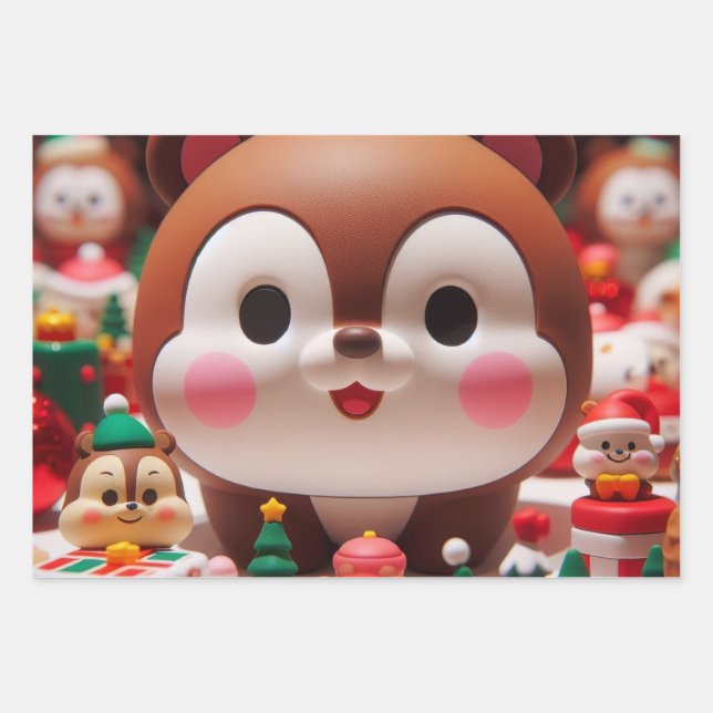 Ein niedliches, rundes Zeichen, das einem Chipmunk Geschenkpapier Set (Vorderseite)