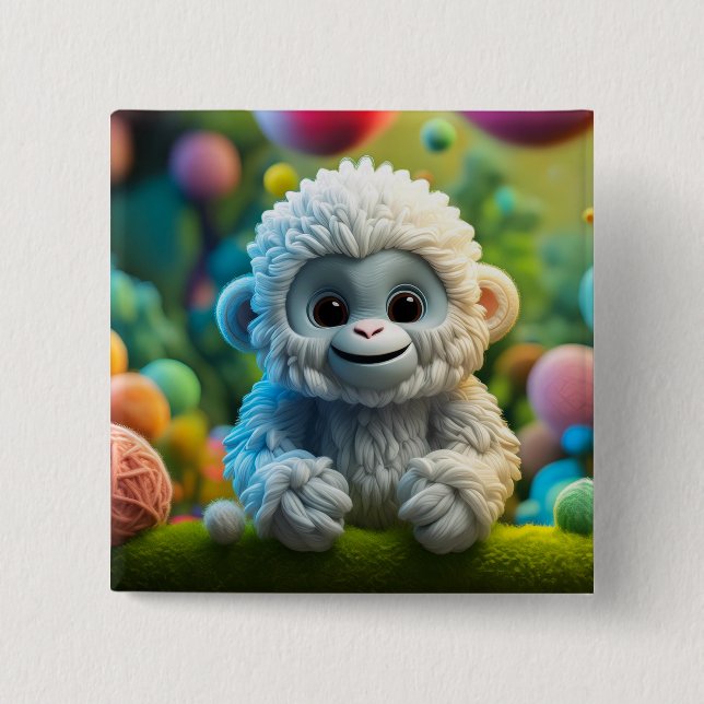 Ein niedliches Yeti aus Garn Button (Vorderseite)