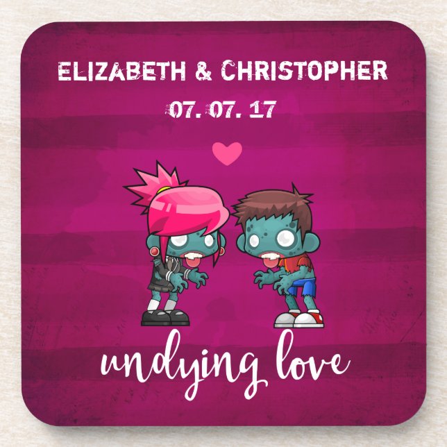 Ein Niedliches Zombie-Paar, das Liebe-Hochzeit auf Untersetzer (Vorderseite)