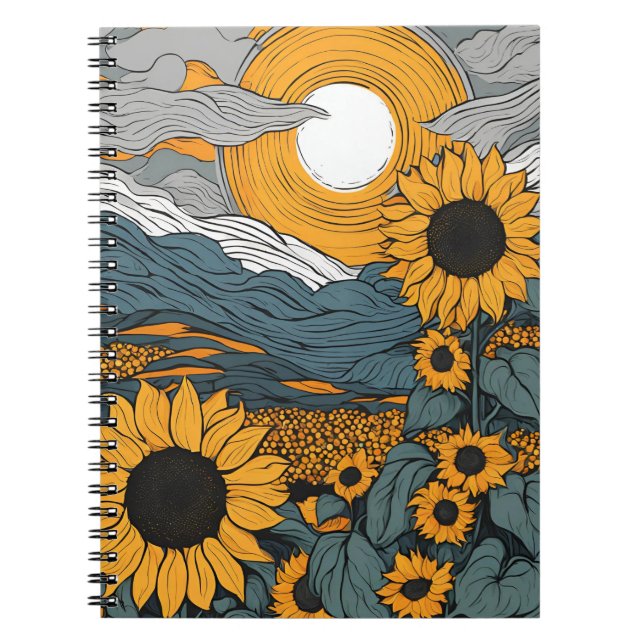 Ein Notebook mit Radiant Sunflowers und Celestial  Notizblock (Vorderseite)
