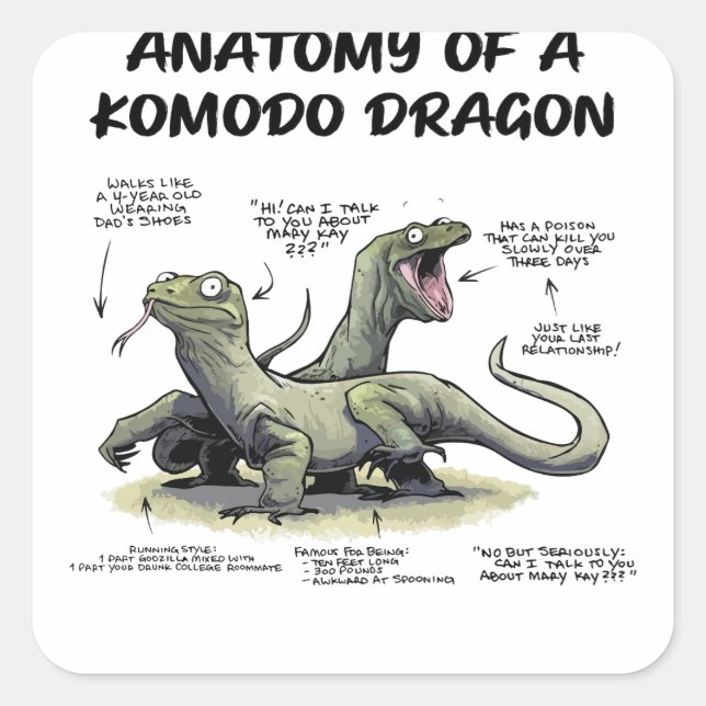 Ein nwaAnatomie eines Komodo-Drachen, des bärtigen Quadratischer Aufkleber (Vorderseite)