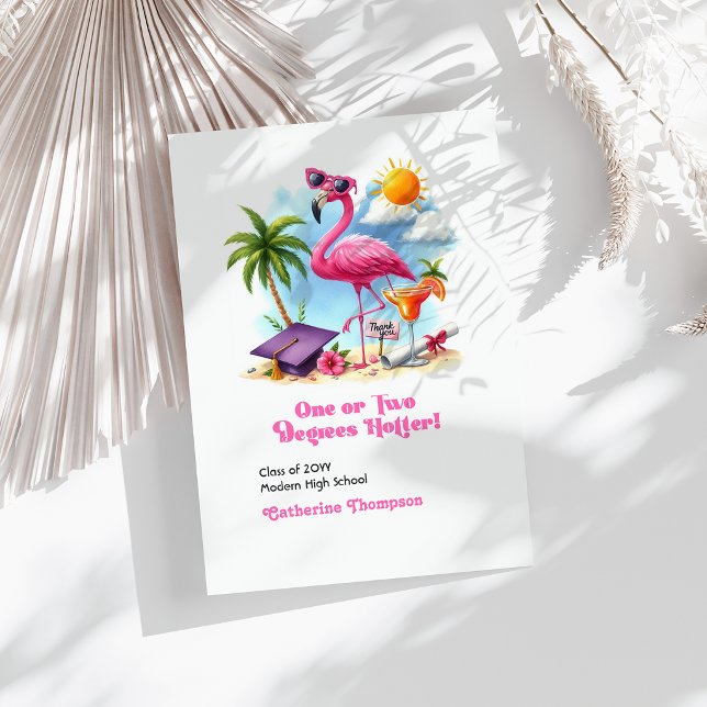 Ein oder zwei Grad Hotter Flamingo Abschluss Dankeskarte (One or Two Degrees Hotter Flamingo Graduation Thank You Card)