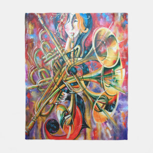 Ein Ölgemälde auf der Leinwand. Musik, das Mädchen Fleecedecke