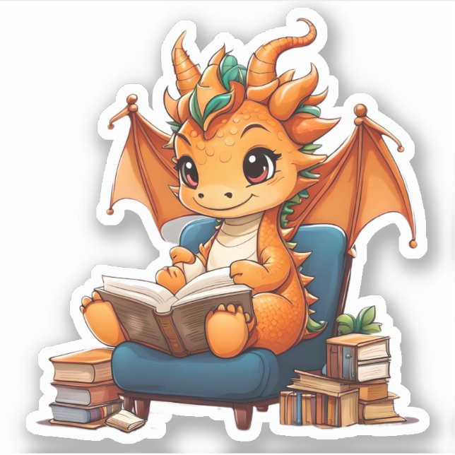 Ein Orange Dragon Reading Sticker (Vorderseite)