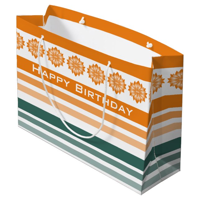 Ein Orange Happy Birthday Große Geschenktüte (Rückseite Schrägansicht)