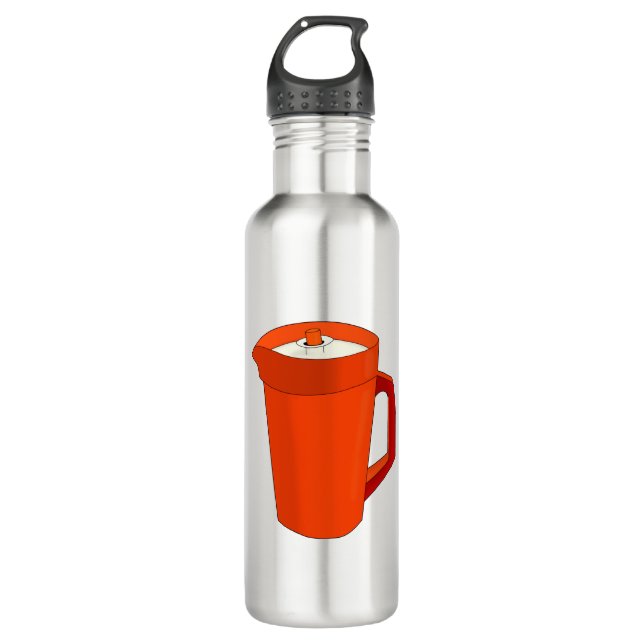 Ein orangefarbener Plastikplaner Edelstahlflasche (Vorderseite)