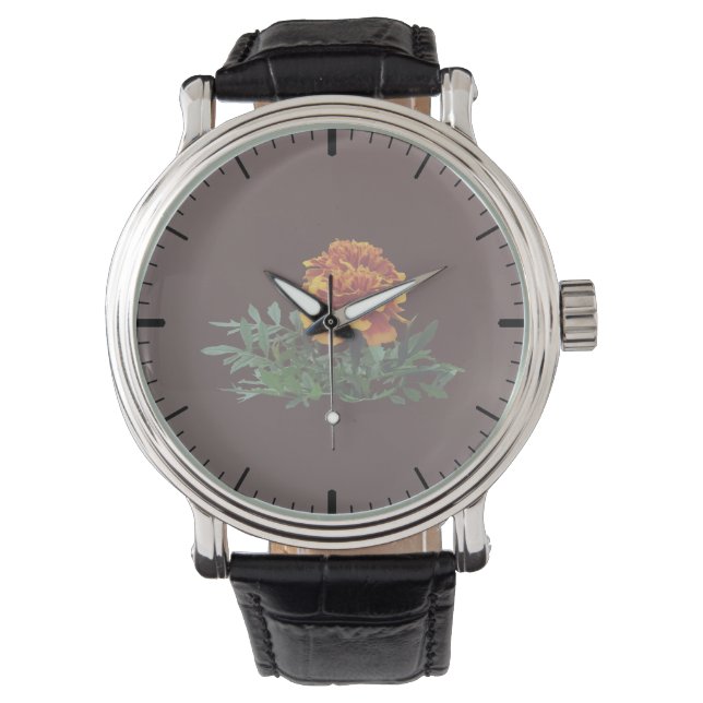 Ein orangefarbenes Marigold mit gelben Tipps Armbanduhr (Vorderseite)