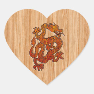Ein orientalischer Drache in Bamboo Herz-Aufkleber