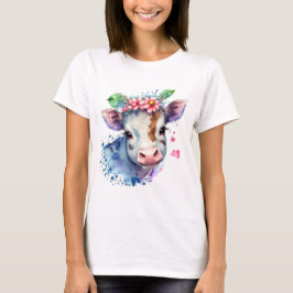 ein origineller Kuhkopf mit Blumen. T-Shirt