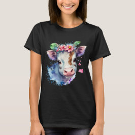 ein origineller Kuhkopf mit Blumen. T-Shirt
