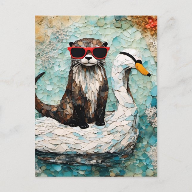 Ein Oter auf Urlaub auf einem Schwan Postkarte (Vorderseite)