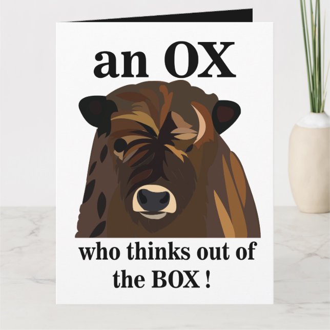 Ein OX, der aus der Box grüßt Karte (Vorderseite)