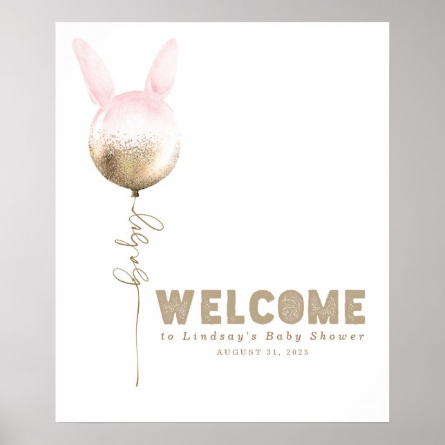 Ein paar Bunny Balloon Baby Dusche Begrüßungszeich Poster (Vorne)