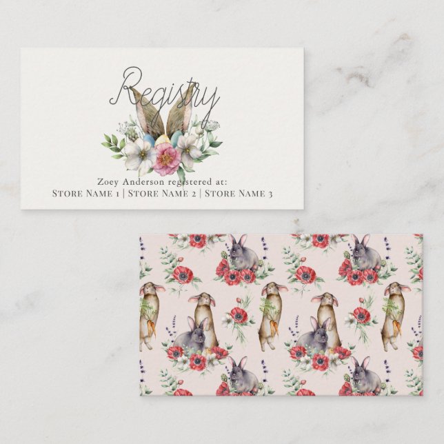 Ein paar Bunny Ohr floral Pink Geschenkkartei Begleitkarte (Vorne/Hinten)