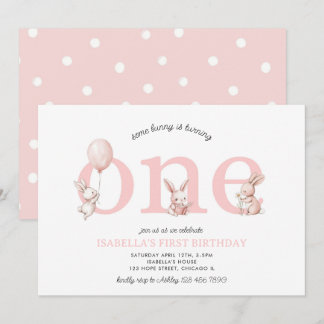 Ein paar Bunny Pink Baby Girl Ein Ostern 1. Geburt Einladung