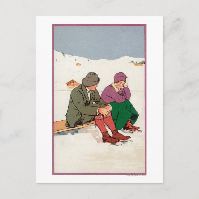 Ein Paar, das eine Ice-Skaten-Break macht Postkarte (Vorderseite)