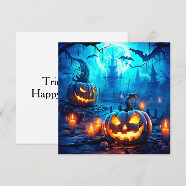 Ein Paar fehlerhafter Pumpkins glückliches Hallowe Karte (Vorne/Hinten)