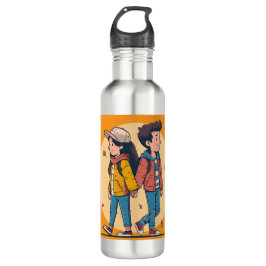Ein paar Händchen, die im Herbst zusammenlaufen Edelstahlflasche