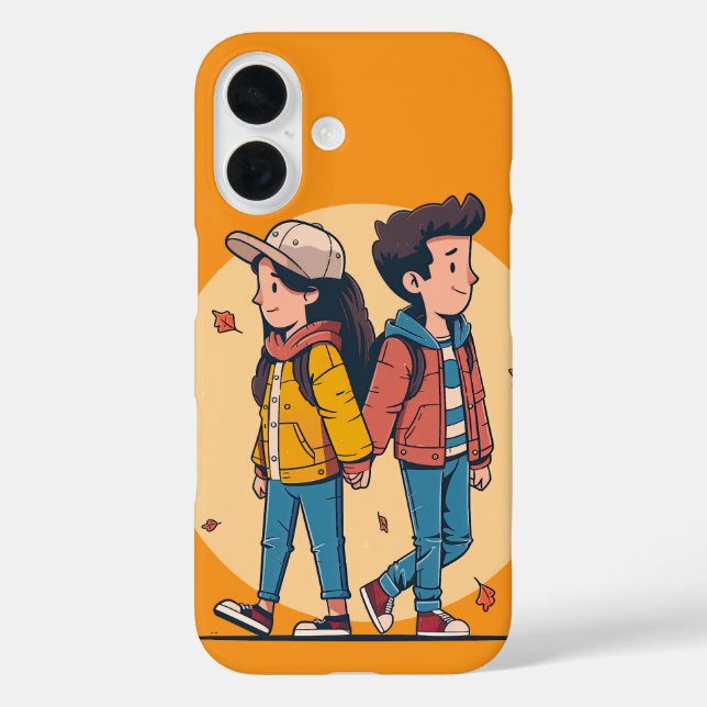 Ein paar Händchen, die im Herbst zusammenlaufen iPhone 16 Hülle (Rückseite)