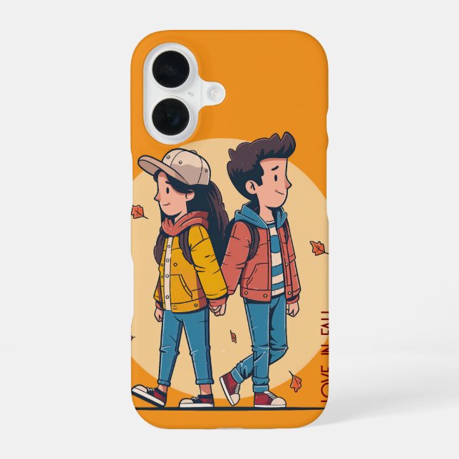 Ein paar Händchen, die im Herbst zusammenlaufen iPhone 16 Hülle (Rückseite)