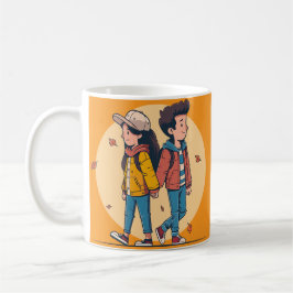 Ein paar Händchen, die im Herbst zusammenlaufen Kaffeetasse