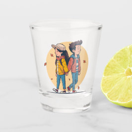 Ein paar Händchen, die im Herbst zusammenlaufen Schnapsglas