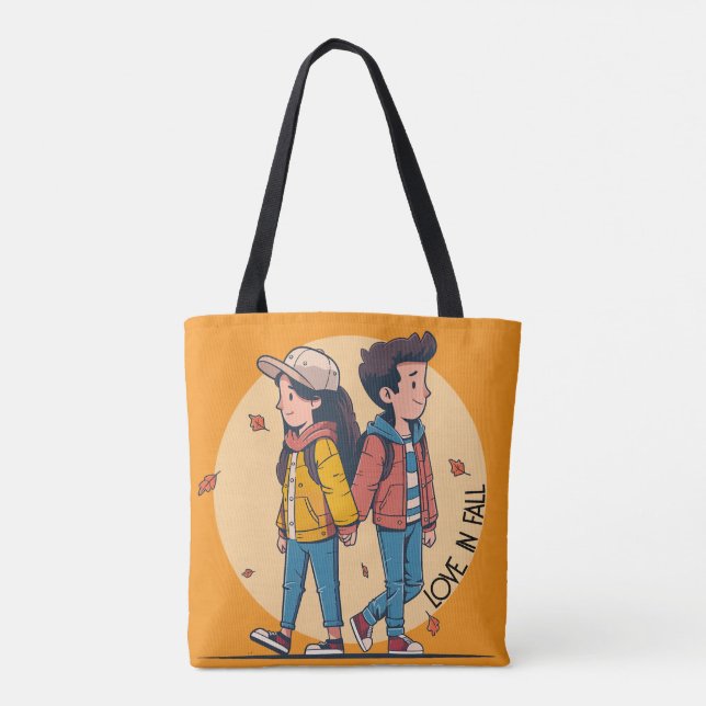 Ein paar Händchen, die im Herbst zusammenlaufen Tasche (Rückseite)