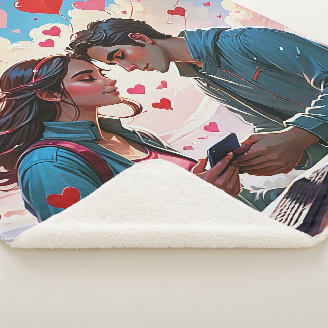 Ein Paar in Liebe mit fliegenden Herzen - Blanket Sherpadecke (3/4)