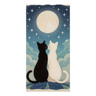 Ein paar Katzen in der Liebe Küssen unter dem Mond Poster