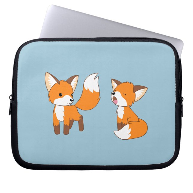 Ein Paar Niedlicher kleiner Füchse auf blau Laptopschutzhülle (Vorderseite)